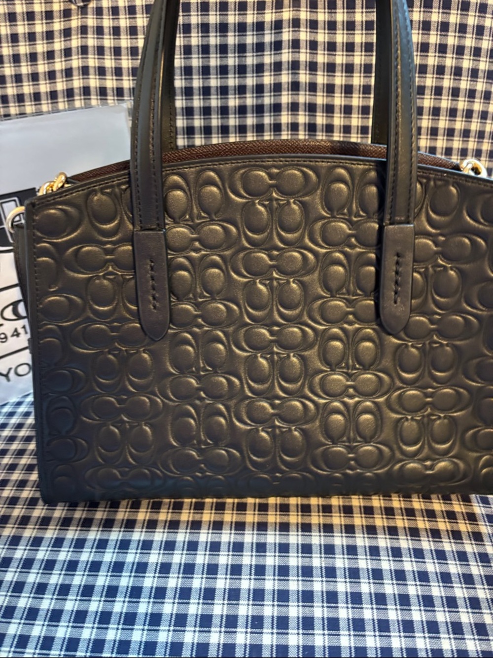Coach Charlie carry  all Black Embossed leather with branded  Dust Bag - Picture 5 of 12